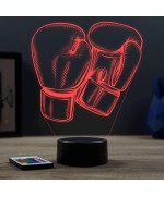 Lampe illusion 3D en verre acrylique gravée au laser représentant une paire de gants de boxe.