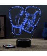 Lampe illusion 3D en verre acrylique gravée au laser représentant une paire de gants de boxe.