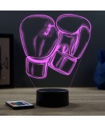 Lampe illusion 3D en verre acrylique gravée au laser représentant une paire de gants de boxe.