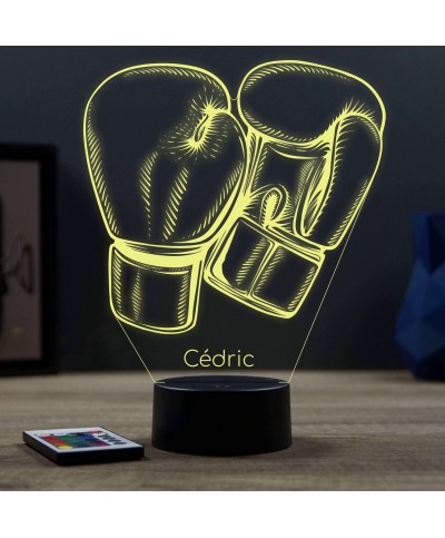 Lampe illusion 3D en verre acrylique gravée au laser représentant une paire de gants de boxe.