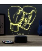 Lampe illusion 3D en verre acrylique gravée au laser représentant une paire de gants de boxe.