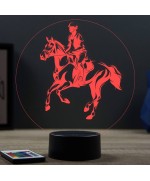 Lampe illusion 3D en verre acrylique gravée au laser représentant un cheval de concours complet.