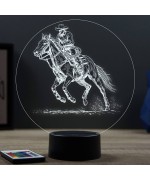 Lampe illusion 3D en verre acrylique gravée au laser représentant un cheval de rodéo.