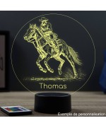 Lampe illusion 3D en verre acrylique gravée au laser représentant un cheval de rodéo.