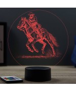 Lampe illusion 3D en verre acrylique gravée au laser représentant un cheval de rodéo.