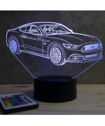 Lampe illusion 3D en verre acrylique gravée au laser représentant une voiture Ford Mustang GT 2016.