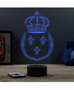 Lampe illusion 3D en verre acrylique gravée au laser représentant l'emblème du royaume de France.