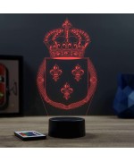 Lampe illusion 3D en verre acrylique gravée au laser représentant l'emblème du royaume de France.