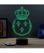 Lampe illusion 3D en verre acrylique gravée au laser représentant l'emblème du royaume de France.