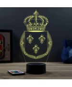 Lampe illusion 3D en verre acrylique gravée au laser représentant l'emblème du royaume de France.