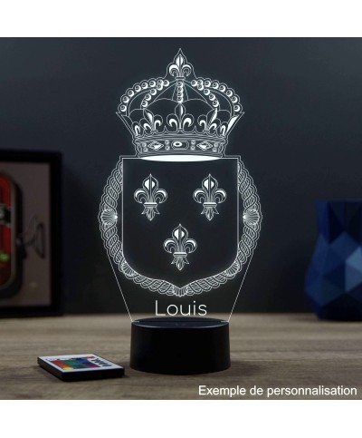 Lampe illusion 3D en verre acrylique gravée au laser représentant l'emblème du royaume de France.