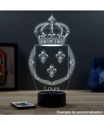 Lampe illusion 3D en verre acrylique gravée au laser représentant l'emblème du royaume de France.