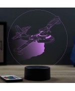 Lampe illusion 3D en verre acrylique gravée au laser représentant un avion Canadair CL-415.