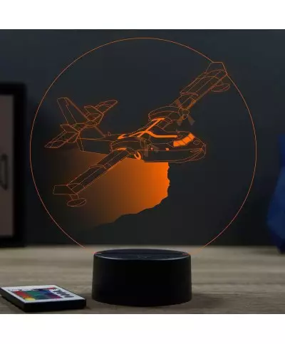 Lampe illusion 3D en verre acrylique gravée au laser représentant un avion Canadair CL-415.