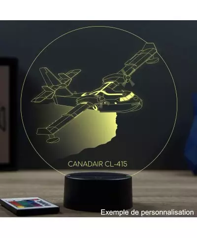 Lampe illusion 3D en verre acrylique gravée au laser représentant un avion Canadair CL-415.