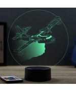 Lampe illusion 3D en verre acrylique gravée au laser représentant un avion Canadair CL-415.
