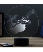 Lampe illusion 3D en verre acrylique gravée au laser représentant un avion Canadair CL-415.