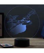 Lampe illusion 3D en verre acrylique gravée au laser représentant un avion Canadair CL-415.