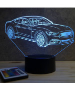 Lampe illusion 3D en verre acrylique gravée au laser représentant une voiture Ford Mustang GT 2016.