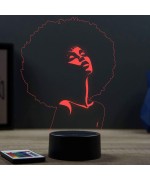 Lampe illusion 3D en verre acrylique gravée au laser représentant une femme avec une coupe afro.