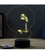 Lampe illusion 3D en verre acrylique gravée au laser représentant une femme avec une coupe afro.