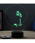 Lampe illusion 3D en verre acrylique gravée au laser représentant une femme avec une coupe afro.