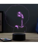 Lampe illusion 3D en verre acrylique gravée au laser représentant une femme avec une coupe afro.