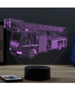 Lampe illusion 3D en verre acrylique gravée au laser représentant un camion de pompier à grande échelle.