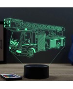 Lampe illusion 3D en verre acrylique gravée au laser représentant un camion de pompier à grande échelle.