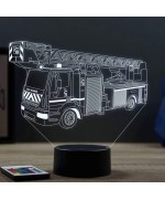 Lampe illusion 3D en verre acrylique gravée au laser représentant un camion de pompier à grande échelle.