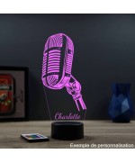 Lampe illusion 3D en verre acrylique gravée au laser représentant un micro d'enregistrement.