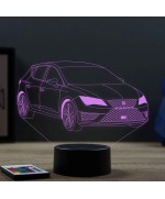 Lampe illusion 3D en verre acrylique gravée au laser représentant une voiture Seat Leon Cupra 2018.
