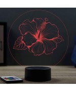 Lampe illusion 3D en verre acrylique gravée au laser représentant une fleur d'hibiscus.