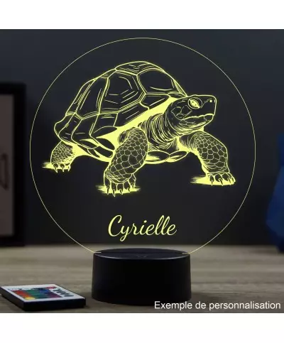 Lampe illusion 3D en verre acrylique gravée au laser représentant une tortue terrestre.