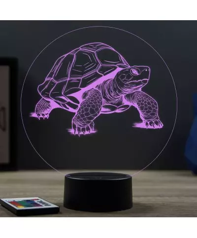 Lampe illusion 3D en verre acrylique gravée au laser représentant une tortue terrestre.