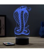 Lampe illusion 3D en verre acrylique gravée au laser représentant un serpent cobra.