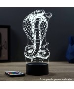 Lampe illusion 3D en verre acrylique gravée au laser représentant un serpent cobra.