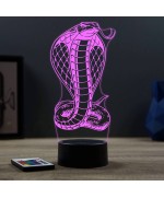 Lampe illusion 3D en verre acrylique gravée au laser représentant un serpent cobra.