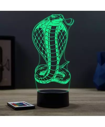 Lampe illusion 3D en verre acrylique gravée au laser représentant un serpent cobra.