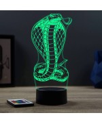 Lampe illusion 3D en verre acrylique gravée au laser représentant un serpent cobra.