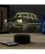 Lampe illusion 3D en verre acrylique gravée au laser représentant une voiture Citroën DS23 1974.