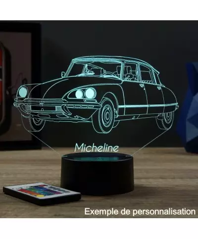 Lampe illusion 3D en verre acrylique gravée au laser représentant une voiture Citroën DS23 1974.