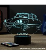 Lampe illusion 3D en verre acrylique gravée au laser représentant une voiture Citroën DS23 1974.