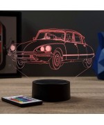 Lampe illusion 3D en verre acrylique gravée au laser représentant une voiture Citroën DS23 1974.