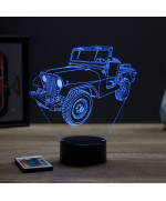 Lampe illusion 3D en verre acrylique gravée au laser représentant une voiture Jeep Willys M38 A1.