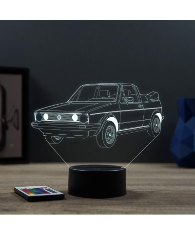 Lampe illusion 3D en verre acrylique gravée au laser représentant une voiture VW Golf 1 Cabriolet.