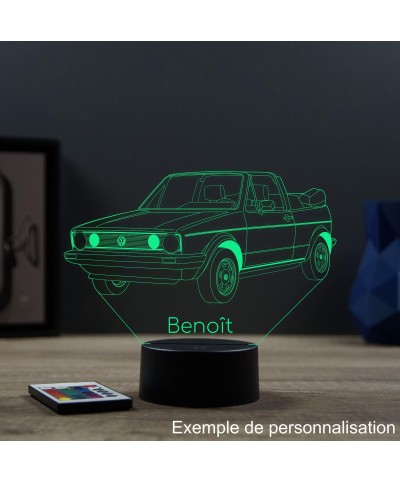 Lampe illusion 3D en verre acrylique gravée au laser représentant une voiture VW Golf 1 Cabriolet.