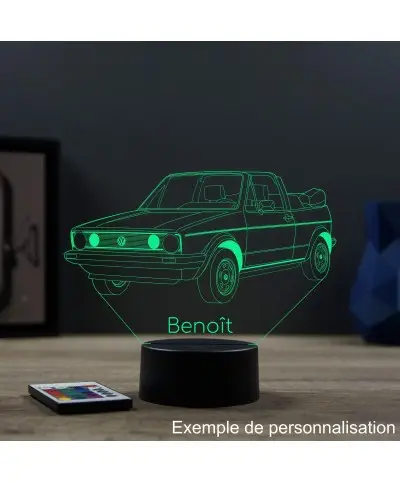 Lampe illusion 3D en verre acrylique gravée au laser représentant une voiture VW Golf 1 Cabriolet.