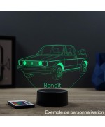 Lampe illusion 3D en verre acrylique gravée au laser représentant une voiture VW Golf 1 Cabriolet.