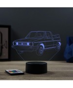 Lampe illusion 3D en verre acrylique gravée au laser représentant une voiture VW Golf 1 Cabriolet.